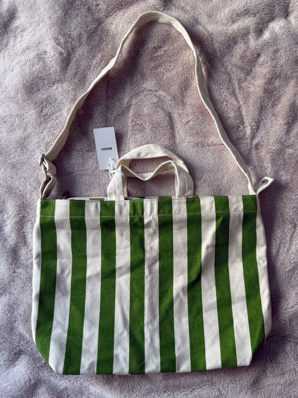 NWT BAGGU Horizontal Zip Duck Bag Green Awning Stripe - Picture 8 of 10